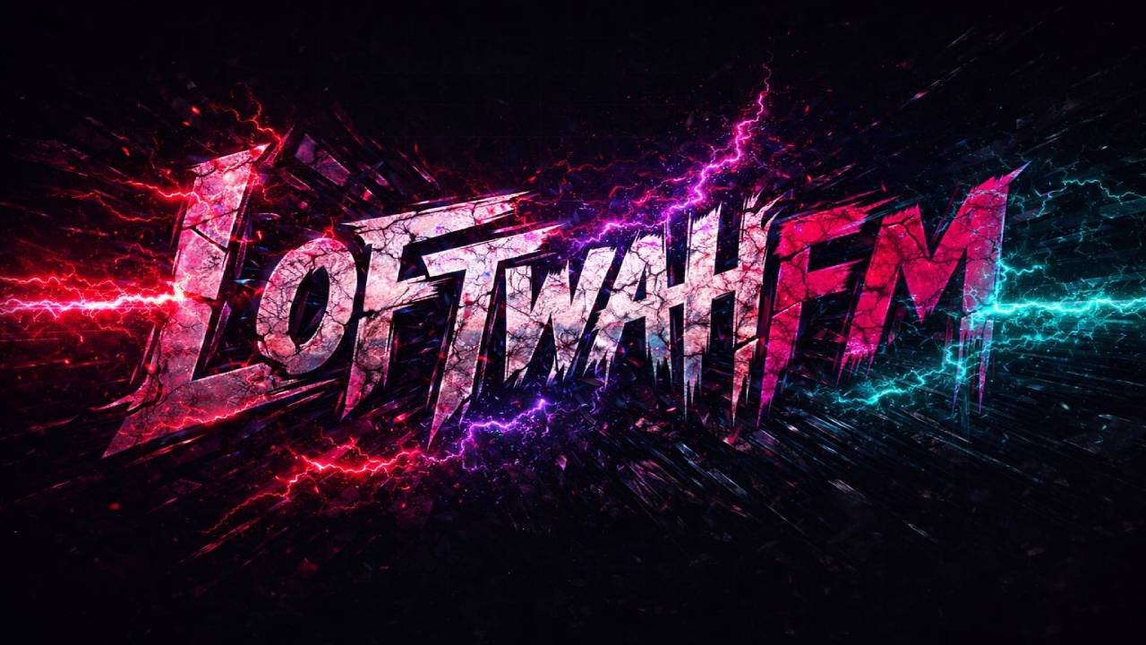The LoftwahFM site Open Graph artwork: a bright electric music mark on a dark field.