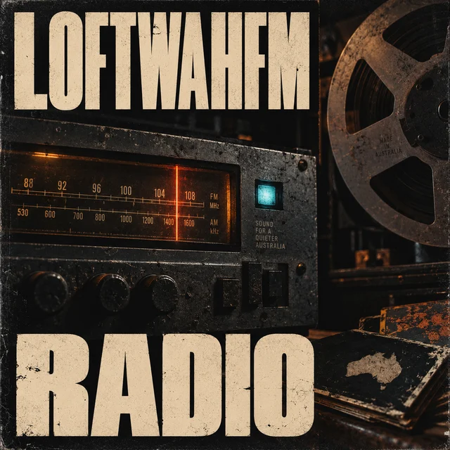 LoftwahFM Radio sleeve: a worn tuning console and reel of tape