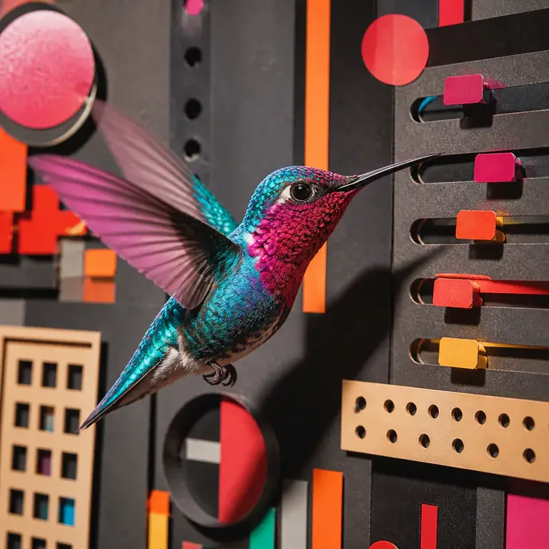 Stylised hummingbird representing Lumi Reed arranging interface sliders